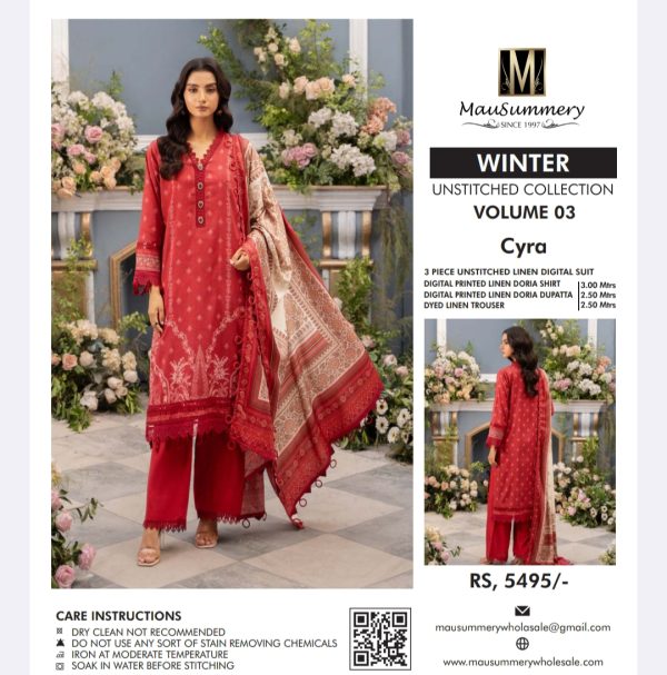 Mausammery Linen, Volume 3 (Unstitched) 3 Piece, Winter Collection, New Collection 2025. - Image 9