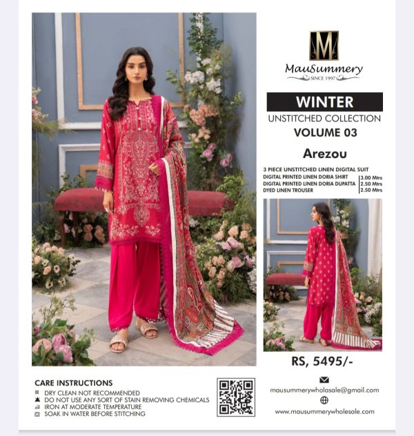 Mausammery Linen, Volume 3 (Unstitched) 3 Piece, Winter Collection, New Collection 2025. - Image 7