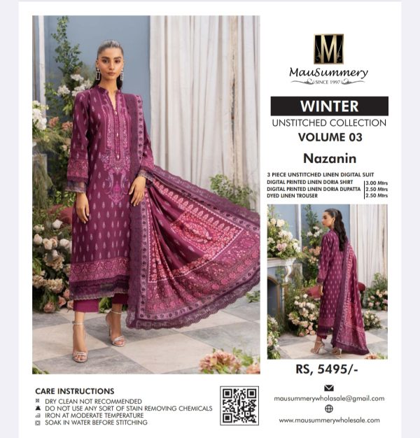 Mausammery Linen, Volume 3 (Unstitched) 3 Piece, Winter Collection, New Collection 2025.