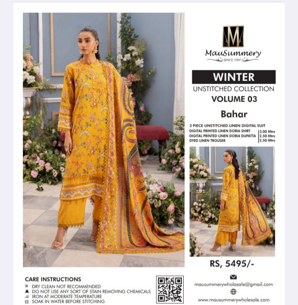 Mausammery Linen, Volume 3 (Unstitched) 3 Piece, Winter Collection, New Collection 2025. - Image 5