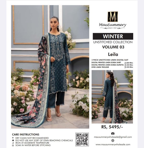 Mausammery Linen, Volume 3 (Unstitched) 3 Piece, Winter Collection, New Collection 2025. - Image 4