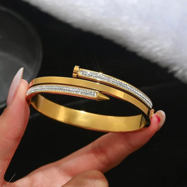 Gold Stainless Steel Nail Bracelet For Women. - Image 3