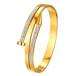 Gold Stainless Steel Nail Bracelet For Women.