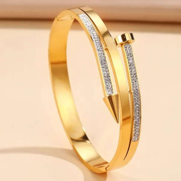 Gold Stainless Steel Nail Bracelet For Women. - Image 4