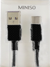 Miniso TPE Type-C Fast Charging Cable Length: 1m, 6A, Color: Black.