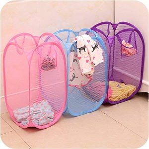 Fold able laundry Basket Bag Home Cloth Storage Mesh Washing Basket