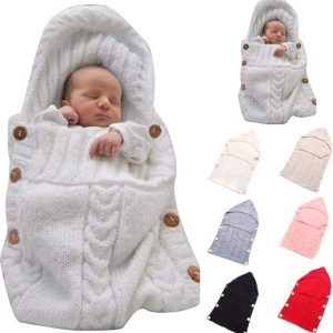 Newborn Baby Wrap Swaddle Blanket, Kids Wool Knit Swaddle Kids Sleeping Bag
