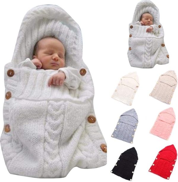 Newborn Baby Wrap Swaddle Blanket, Kids Wool Knit Swaddle Kids Sleeping Bag