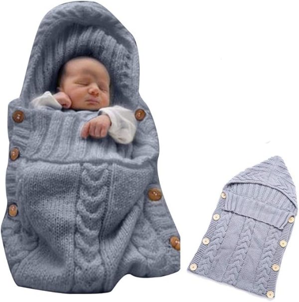 Newborn Baby Wrap Swaddle Blanket, Kids Wool Knit Swaddle Kids Sleeping Bag - Image 9