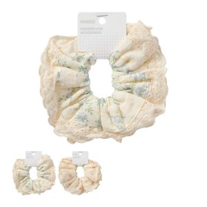 Miniso Fashion Series Solid Color Lace Hair Scrunchie and floral lace hair scrunchie (1 pc).