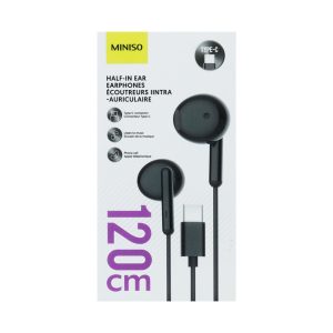 Miniso Type-C Half-in-Ear Earphones Model: W10103, Color: Black.
