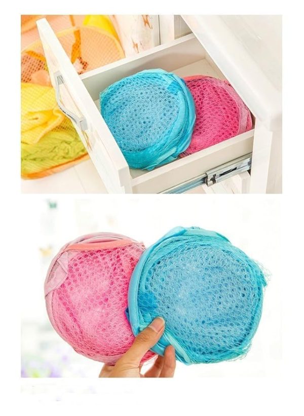Fold able laundry Basket Bag Home Cloth Storage Mesh Washing Basket - Image 2