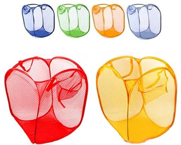 Fold able laundry Basket Bag Home Cloth Storage Mesh Washing Basket - Image 7