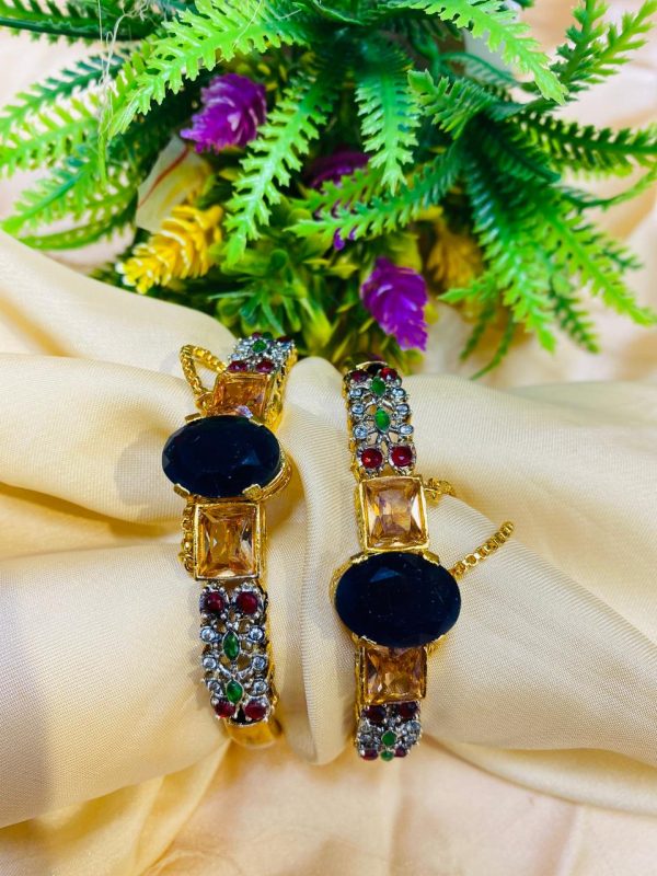 Gold plated Zircon Stones Openable Bangles Set Exclusive By Unique Fancy Jewellery. - Image 9