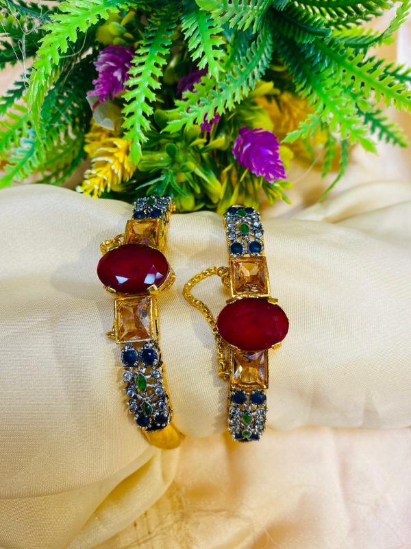 Gold plated Zircon Stones Openable Bangles Set Exclusive By Unique Fancy Jewellery.