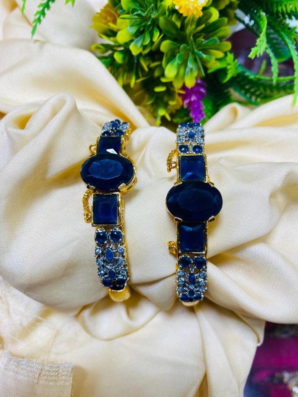 Gold plated Zircon Stones Openable Bangles Set Exclusive By Unique Fancy Jewellery. - Image 7