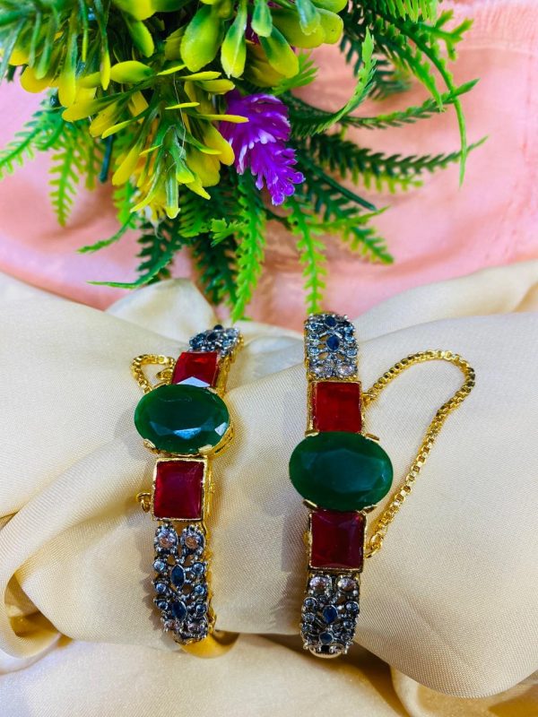 Gold plated Zircon Stones Openable Bangles Set Exclusive By Unique Fancy Jewellery. - Image 5