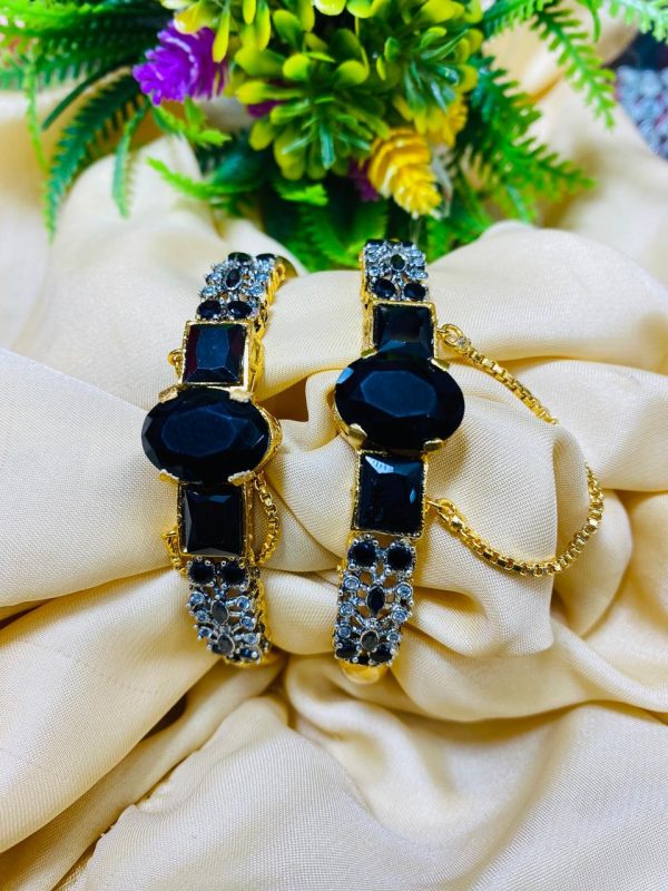 Gold plated Zircon Stones Openable Bangles Set Exclusive By Unique Fancy Jewellery. - Image 3