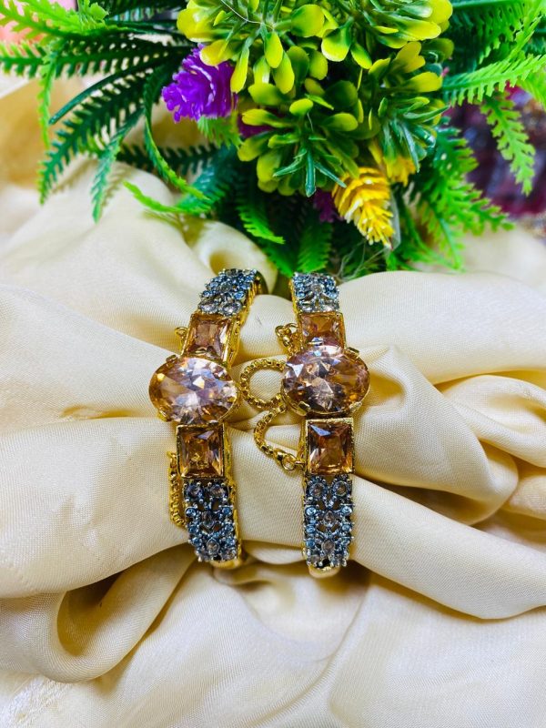 Gold plated Zircon Stones Openable Bangles Set Exclusive By Unique Fancy Jewellery. - Image 4