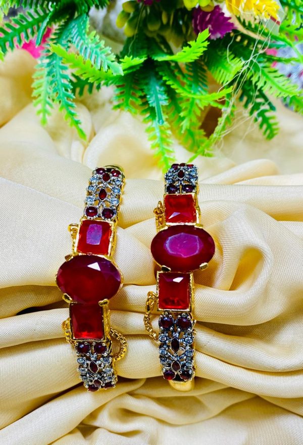 Gold plated Zircon Stones Openable Bangles Set Exclusive By Unique Fancy Jewellery. - Image 2
