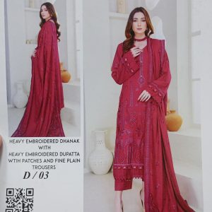 Ain Alif Jaquard Peach Dhanak Full Embroidery (Unstitched) 3 Piece, Volume 312, Winter Collection, New Collection 2025.