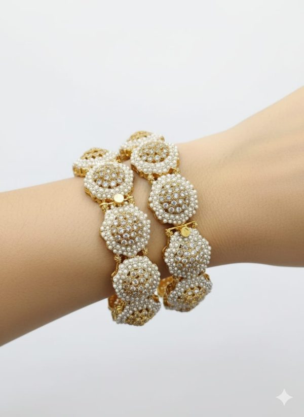 Gold polish Real Zircon Stones Openable Bangles Set Exclusive By Unique Fancy Jewellery. - Image 8