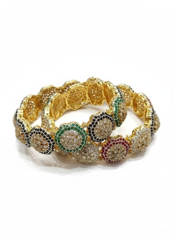Gold polish Real Zircon Stones Openable Bangles Set Exclusive By Unique Fancy Jewellery. - Image 9