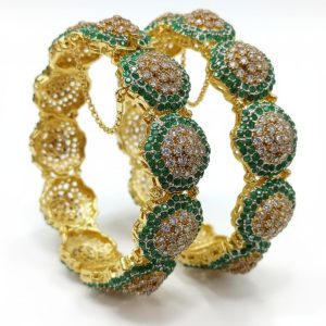 Gold polish Real Zircon Stones Openable Bangles Set Exclusive By Unique Fancy Jewellery.