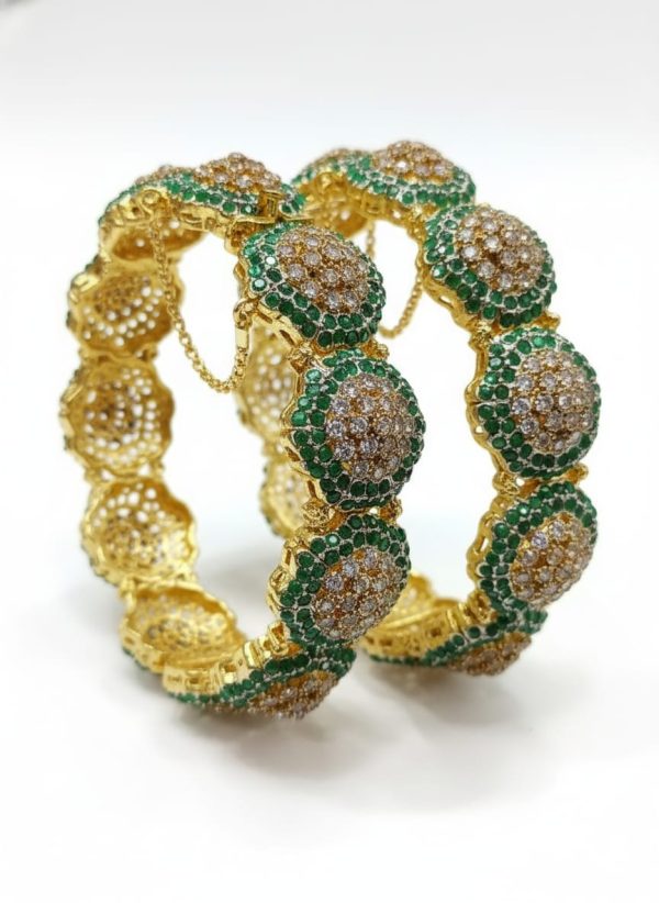 Gold polish Real Zircon Stones Openable Bangles Set Exclusive By Unique Fancy Jewellery.