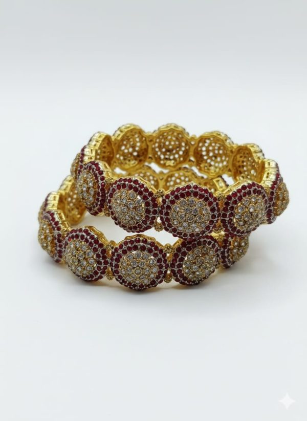 Gold polish Real Zircon Stones Openable Bangles Set Exclusive By Unique Fancy Jewellery. - Image 6