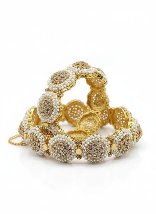 Gold polish Real Zircon Stones Openable Bangles Set Exclusive By Unique Fancy Jewellery. - Image 4