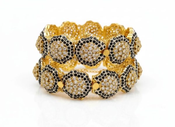Gold polish Real Zircon Stones Openable Bangles Set Exclusive By Unique Fancy Jewellery. - Image 3
