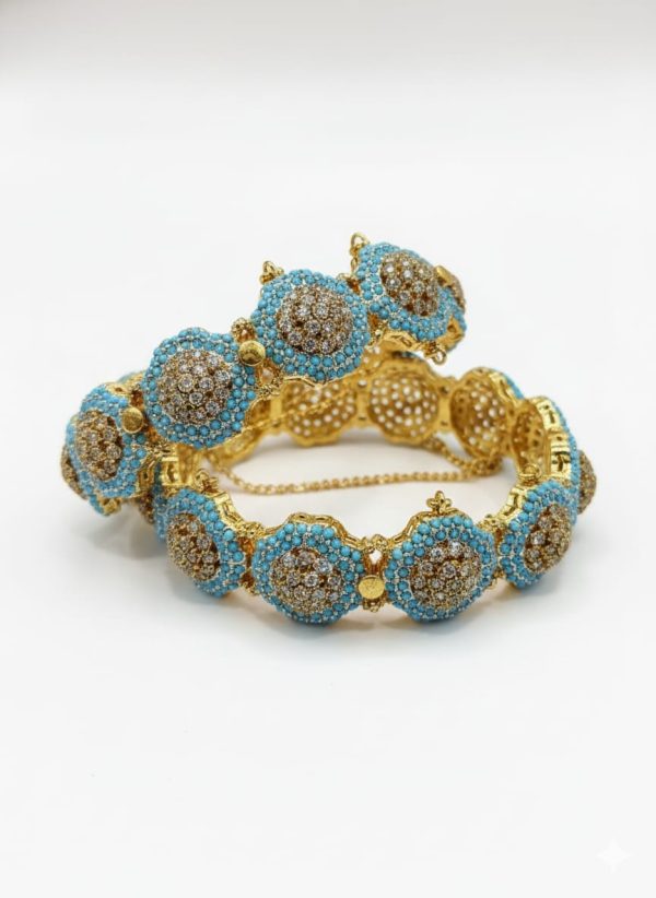 Gold polish Real Zircon Stones Openable Bangles Set Exclusive By Unique Fancy Jewellery. - Image 2