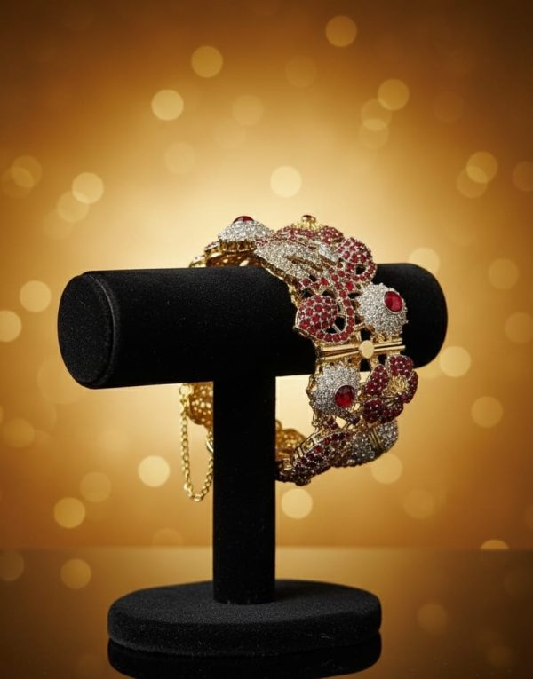 Gold Plated Zircon Stones Openable Handcuff Exclusive By Unique Fancy Jewellery. - Image 8