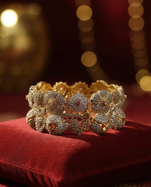 Gold Plated Zircon Stones Openable Handcuff Exclusive By Unique Fancy Jewellery.