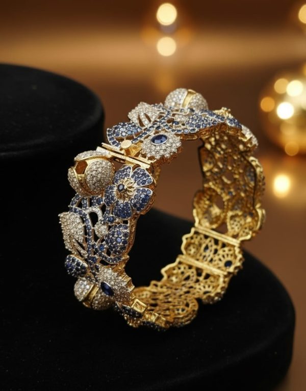 Gold Plated Zircon Stones Openable Handcuff Exclusive By Unique Fancy Jewellery. - Image 4
