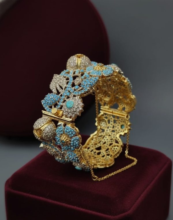 Gold Plated Zircon Stones Openable Handcuff Exclusive By Unique Fancy Jewellery. - Image 3