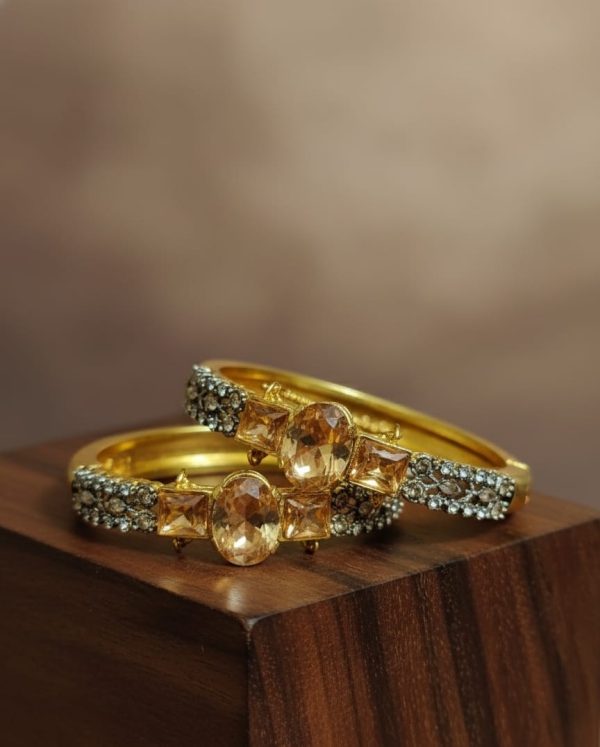 Gold plated Zircon Stones Openable Bangles Set Exclusive By Unique Fancy Jewellery. - Image 6