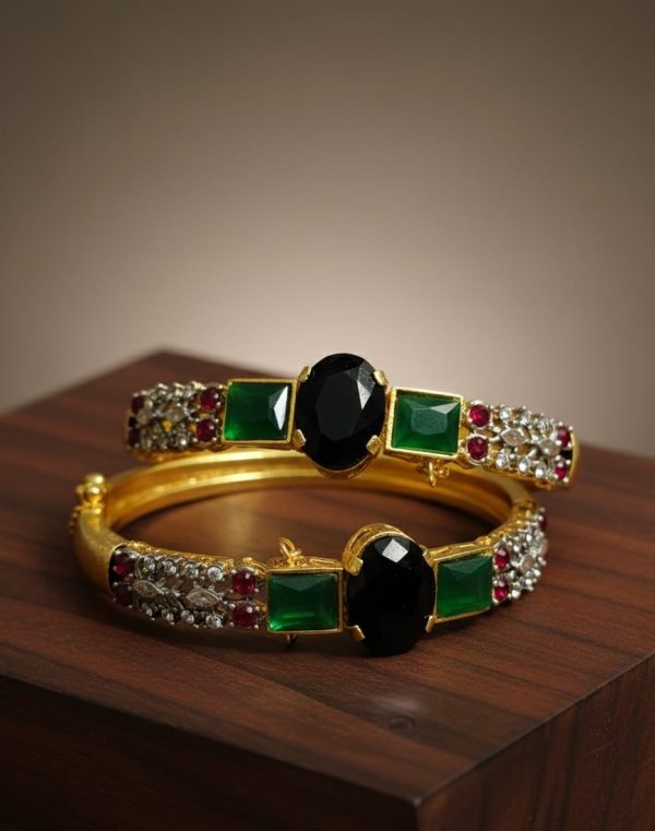 Gold plated Zircon Stones Openable Bangles Set Exclusive By Unique Fancy Jewellery. - Image 5