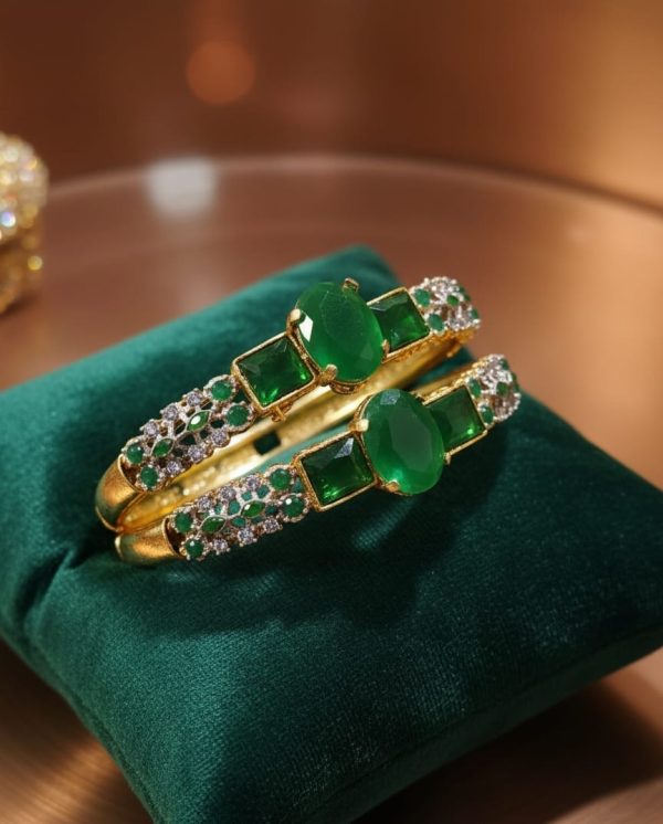 Gold plated Zircon Stones Openable Bangles Set Exclusive By Unique Fancy Jewellery. - Image 4