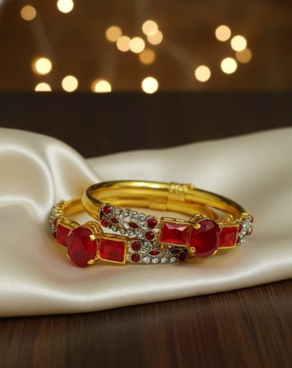 Gold plated Zircon Stones Openable Bangles Set Exclusive By Unique Fancy Jewellery. - Image 2