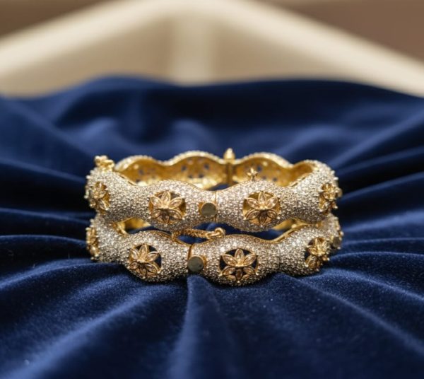 Gold Plated Zircon Stones Openable Bangles Exclusive By Unique Fancy Jewellery. - Image 7