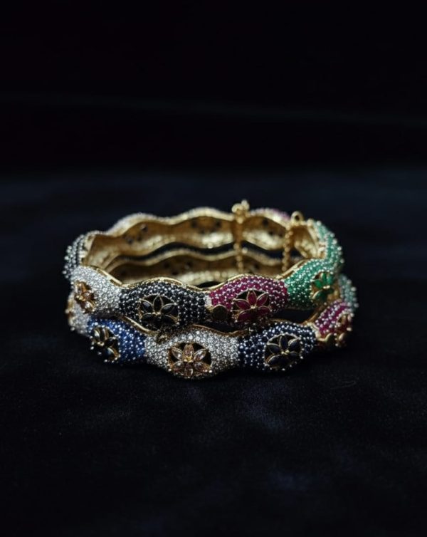Gold Plated Zircon Stones Openable Bangles Exclusive By Unique Fancy Jewellery. - Image 6