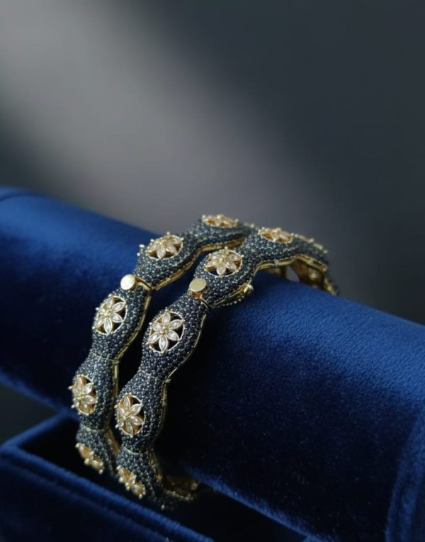 Gold Plated Zircon Stones Openable Bangles Exclusive By Unique Fancy Jewellery. - Image 3