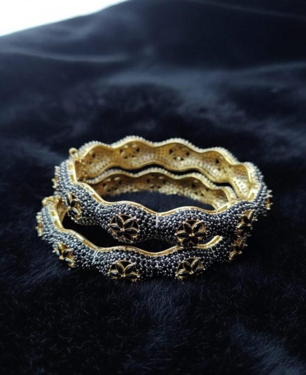 Gold Plated Zircon Stones Openable Bangles Exclusive By Unique Fancy Jewellery. - Image 2