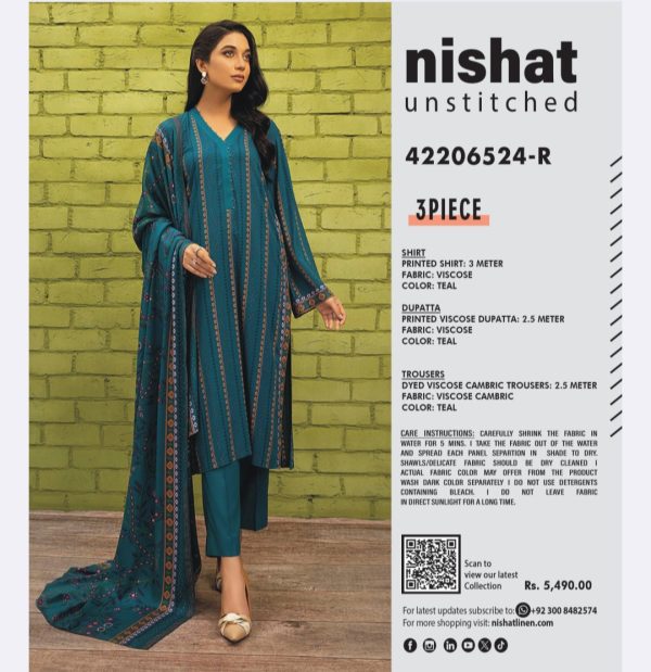 Nishat Viscose Collection (Unstitched) 3 Piece, New Collection 2025.