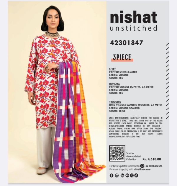 Nishat Viscose Collection (Unstitched) 3 Piece, New Collection 2025. - Image 8