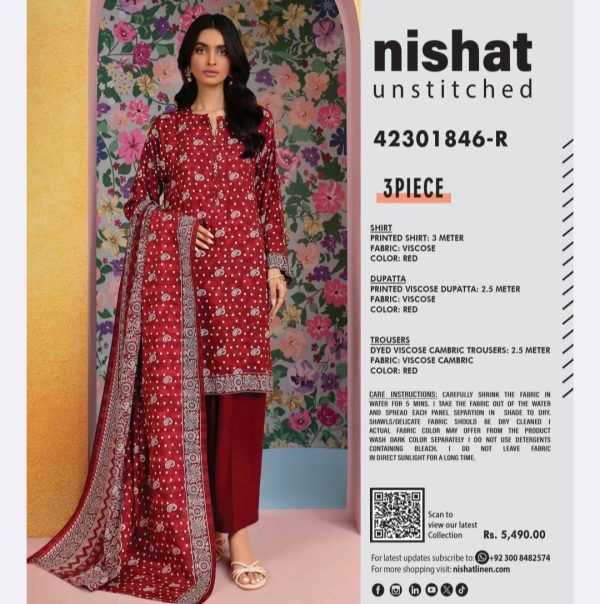 Nishat Viscose Collection (Unstitched) 3 Piece, New Collection 2025. - Image 6