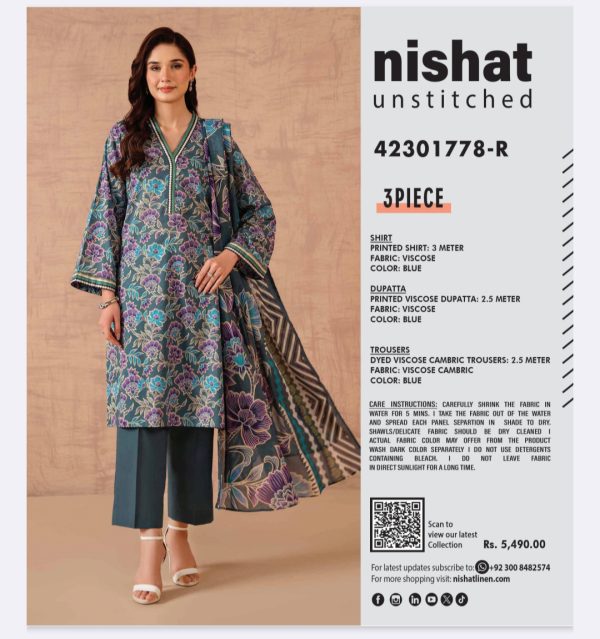 Nishat Viscose Collection (Unstitched) 3 Piece, New Collection 2025. - Image 4