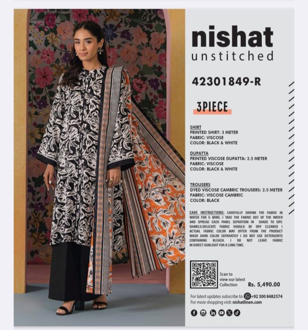 Nishat Viscose Collection (Unstitched) 3 Piece, New Collection 2025. - Image 3